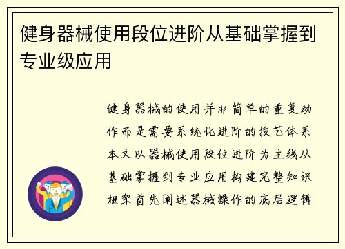 健身器械使用段位进阶从基础掌握到专业级应用